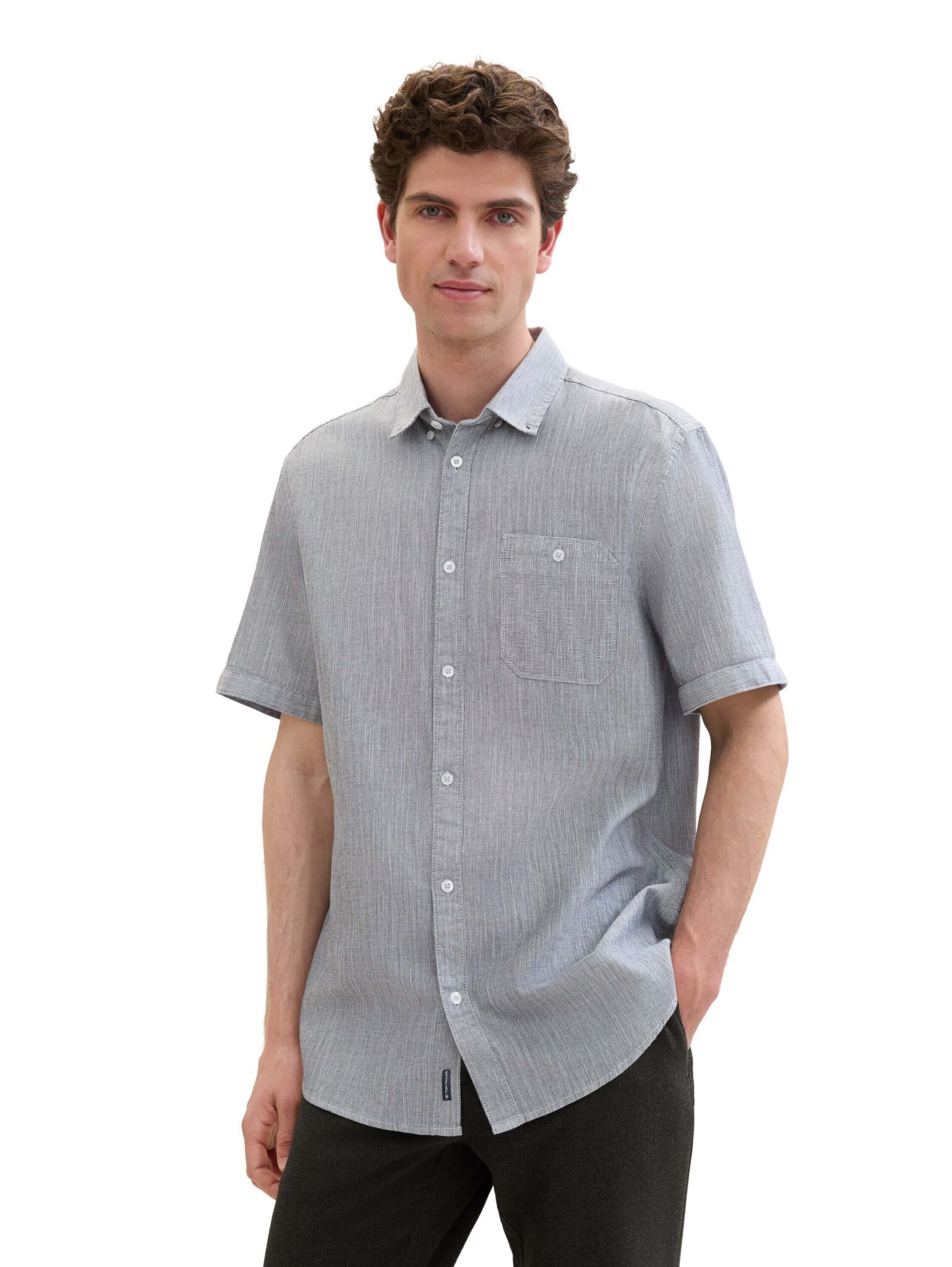 Chambray short-sleeved shirt