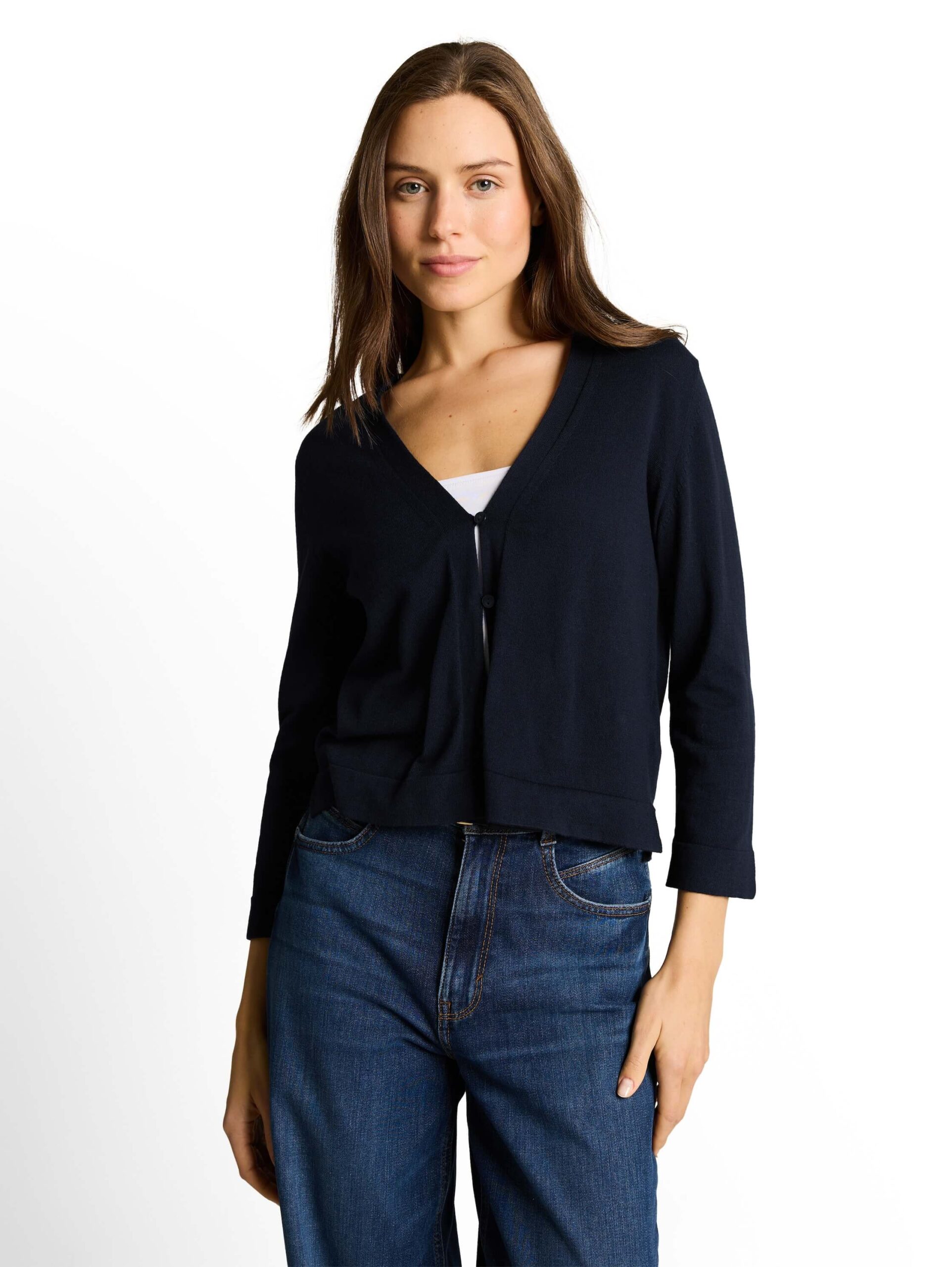 knit short v-neck cardigan